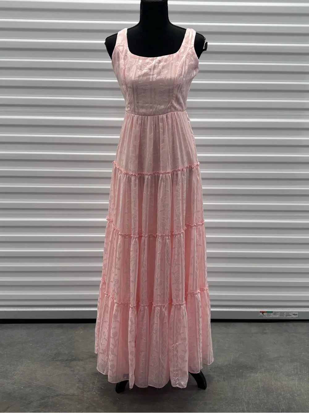 Lulus Small Picturesque Allure Blush Pink Jacquard Tie-Strap Maxi Dress Wedding - Picture 5 of 11